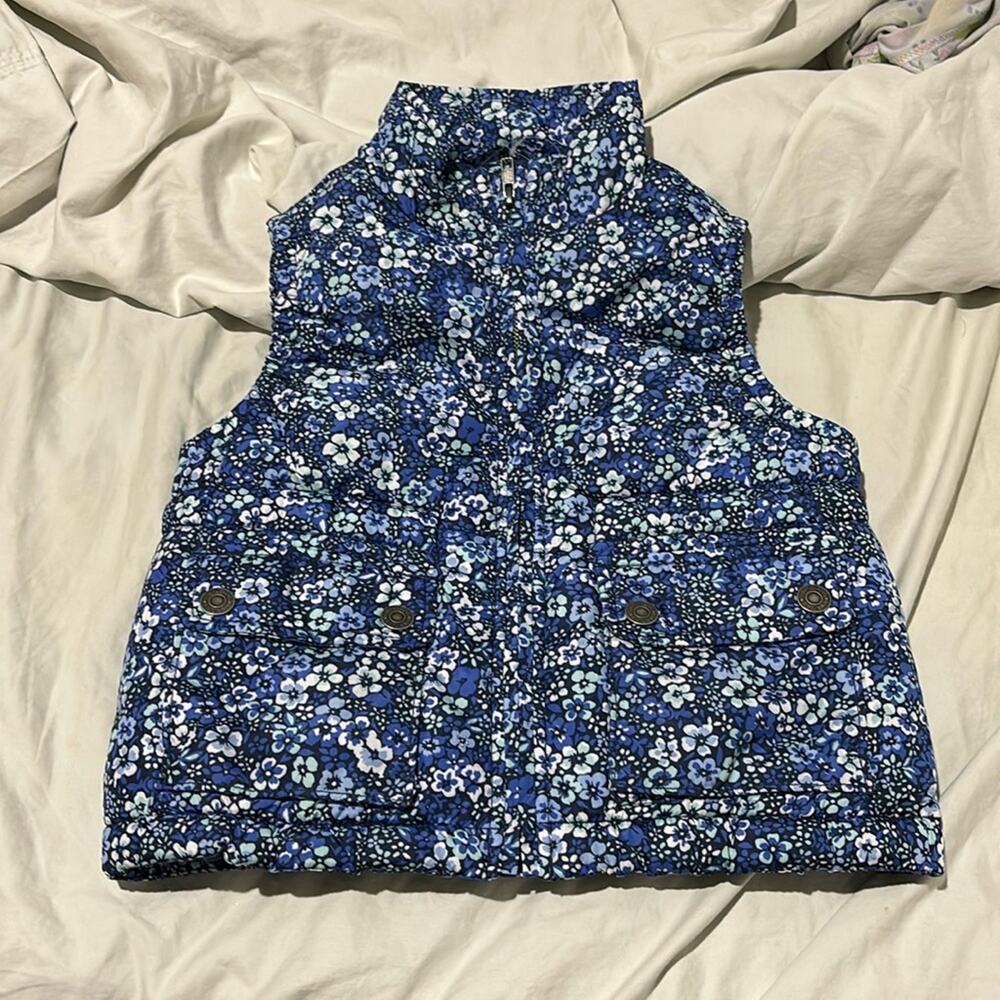 Gap 6/7 navy floral puffer vest lined pockets nwot prefect no holes rips stains
